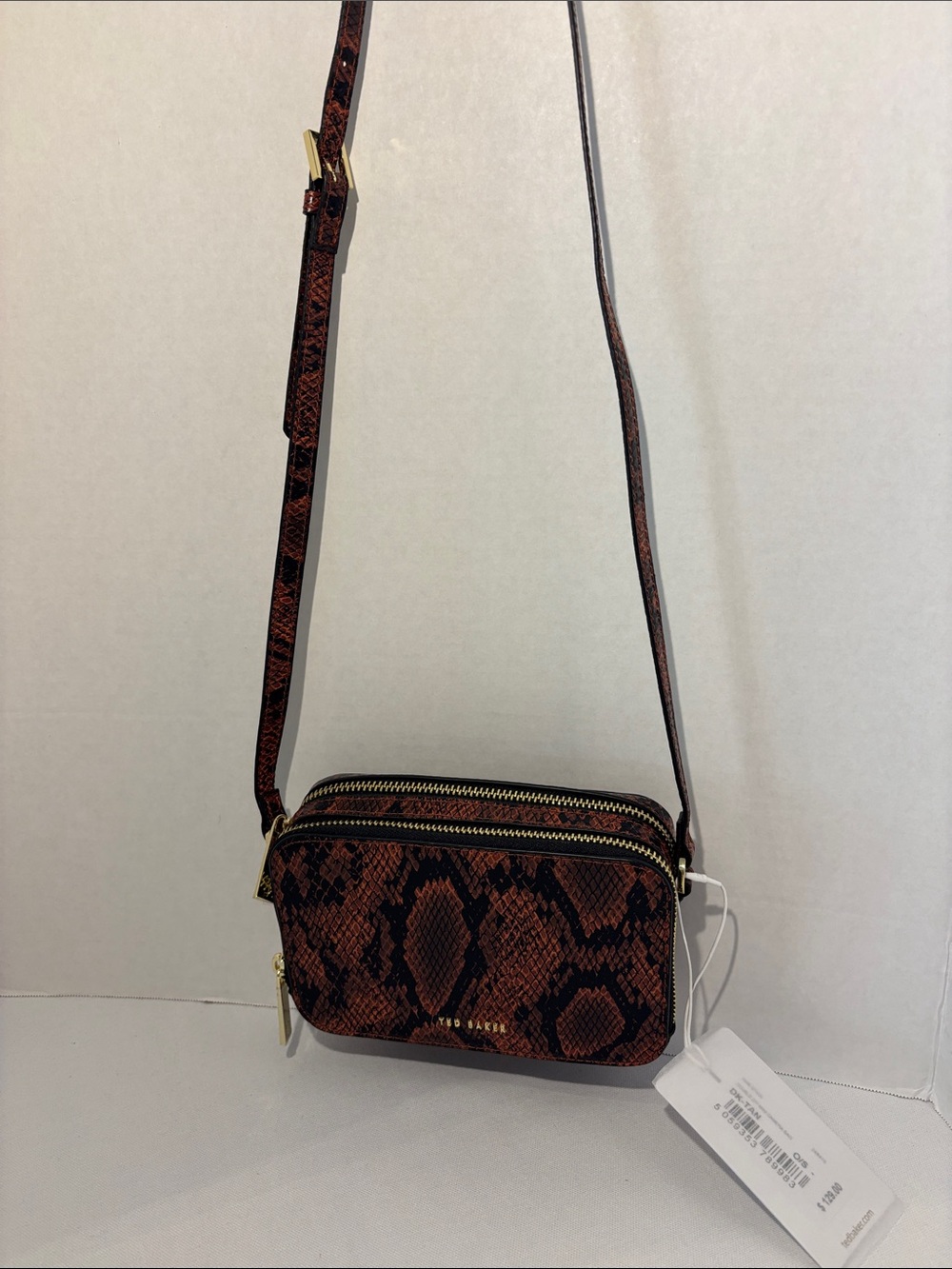 NWT Ted Baker Burnt Orange Snake Print Embossed Leather Crossbody bag